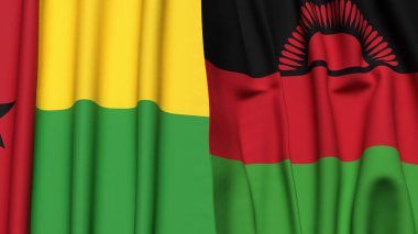 Guinea-BISSAU ve MALAWI bayrakları gerçekçi kumaş dokusuyla