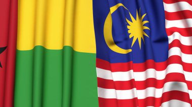 Guinea-BISSAU ve Malezya bayrakları gerçekçi kumaş dokusuyla