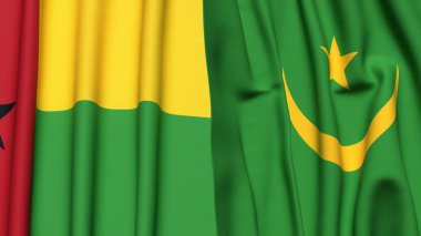 Guinea-BISSAU ve MAURITANIA bayrakları gerçekçi kumaş dokusuyla