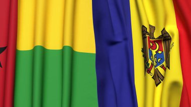 Guinea-BISSAU ve MOLDOVA 'nın gerçekçi kumaş dokusuyla bayrakları