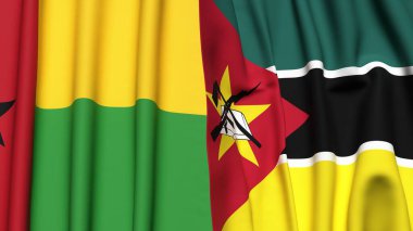 Guinea-BISSAU ve MOZAMBIQUE bayrakları gerçekçi kumaş dokusuyla
