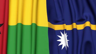 Guinea-BISSAU ve NAURU 'nun gerçekçi kumaş dokusuna sahip bayrakları