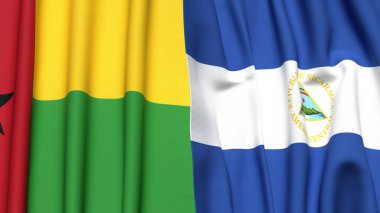 Guinea-BISSAU ve NICARAGUA bayrakları gerçekçi kumaş dokusuyla