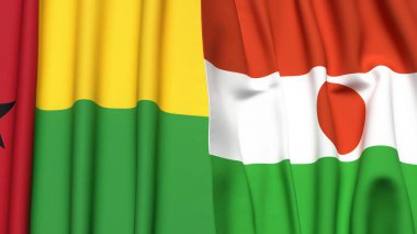 Guinea-BISSAU ve NIGER bayrakları gerçekçi kumaş dokusuyla