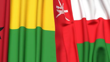 Guinea-BISSAU ve gerçekçi kumaş dokusuna sahip OMAN bayrakları