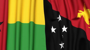 Guinea-BISSAU ve PAPUA Yeni Guinea bayrakları gerçekçi kumaş dokusuyla