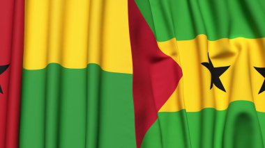 Guinea-BISSAU ve SAO TOME bayrakları gerçekçi kumaş dokusuyla
