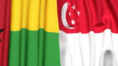 Guinea-BISSAU bayrakları ve gerçekçi kumaş dokusuna sahip SINGAPORE