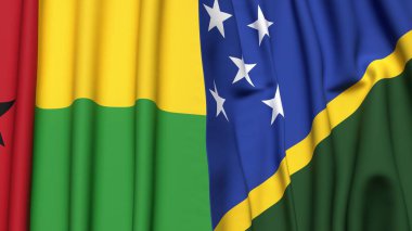 Guinea-BISSAU Bayrakları ve gerçekçi kumaş dokusuna sahip SOLOMON Adaları
