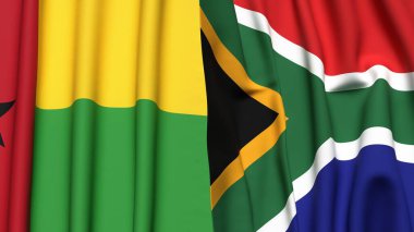 Guinea-BISSAU ve Güney Afrika 'nın gerçekçi kumaş dokusuna sahip bayrakları