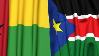 Guinea-BISSAU ve Güney Sudan bayrakları gerçekçi kumaş dokusuyla