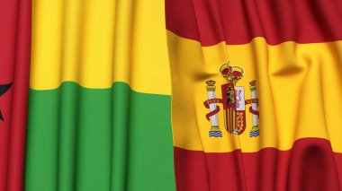 Guinea-BISSAU ve İspanya bayrakları gerçekçi kumaş dokusuyla