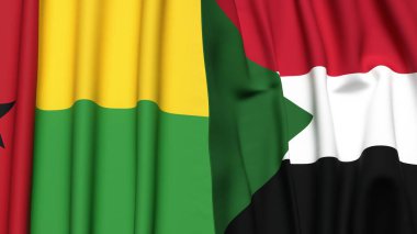 Guinea-BISSAU ve Sudan bayrakları gerçekçi kumaş dokusuyla