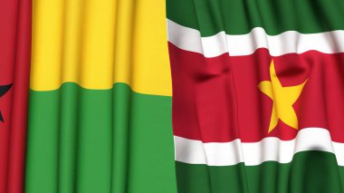Guinea-BISSAU ve SURINAME bayrakları gerçekçi kumaş dokusuyla