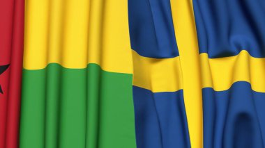 Guinea-BISSAU ve SVEDEN bayrakları gerçekçi kumaş dokusuyla