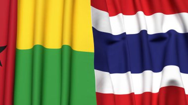 Guinea-BISSAU ve Tayland bayrakları gerçekçi kumaş dokusuyla