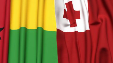 Guinea-BISSAU ve TONGA bayrakları gerçekçi kumaş dokusuyla