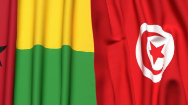 Guinea-BISSAU ve TUNISIA bayrakları gerçekçi kumaş dokusuyla