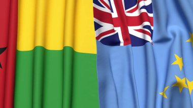 Guinea-BISSAU ve TUVALU 'nun gerçekçi kumaş dokusuna sahip bayrakları