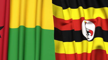 Guinea-BISSAU ve UGANDA 'nın gerçekçi kumaş dokusuyla bayrakları