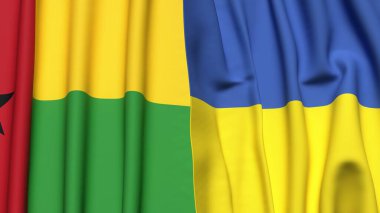 Guinea-BISSAU ve UKRAINE bayrakları gerçekçi kumaş dokusuyla