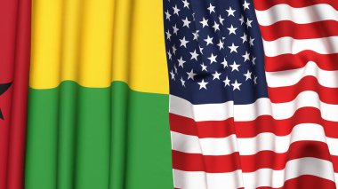 Guinea-BISSAU ve ABD 'nin gerçekçi kumaş dokusuyla bayrakları