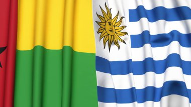 Guinea-BISSAU ve Uruguay 'ın gerçekçi kumaş dokusuna sahip bayrakları