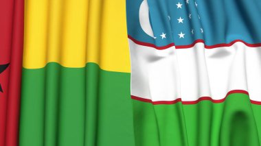 Guinea-BISSAU ve UZBEKISTAN bayrakları gerçekçi kumaş dokusuyla