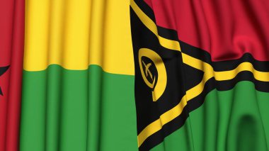 Guinea-BISSAU ve VANUATU bayrakları gerçekçi kumaş dokusuyla