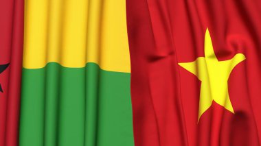 Guinea-BISSAU ve VİETNAM bayrakları gerçekçi kumaş dokusuyla