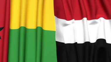 Guinea-BISSAU bayrakları ve gerçekçi kumaş dokusuna sahip YEMEN