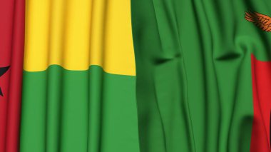 Guinea-BISSAU ve ZAMBIA bayrakları gerçekçi kumaş dokusuyla