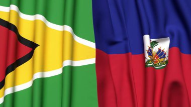 GUYANA ve HAITI bayrakları gerçekçi kumaş dokusuyla