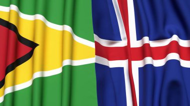 GUYANA ve ICELAND bayrakları gerçekçi kumaş dokusuyla