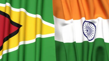 GUYANA ve Hindistan 'ın gerçekçi kumaş dokusuna sahip bayrakları
