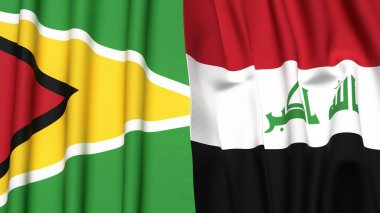 GUYANA ve IRAQ bayrakları gerçekçi kumaş dokusuna sahip