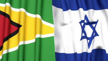 GUYANA ve İsrail 'in gerçekçi kumaş dokusuna sahip bayrakları