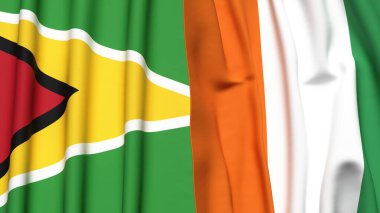 GUYANA Bayrakları ve gerçekçi kumaş dokusuna sahip IVORY Sahili