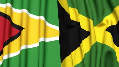 GUYANA ve JAMAICA bayrakları gerçekçi kumaş dokusuyla
