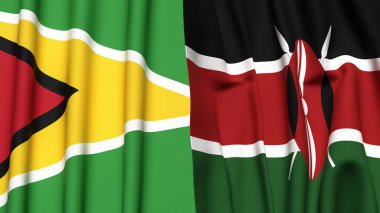 GUYANA ve KENYA bayrakları gerçekçi kumaş dokusuyla
