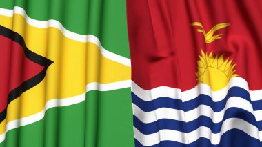 GUYANA ve KIRIBATI bayrakları gerçekçi kumaş dokusuyla