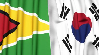 GUYANA Bayrakları ve KOREA GÜNEY Gerçekçi kumaş dokusuyla
