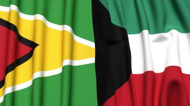GUYANA ve KUWAIT bayrakları gerçekçi kumaş dokusuyla