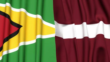 GUYANA ve LATVIA bayrakları gerçekçi kumaş dokusuyla