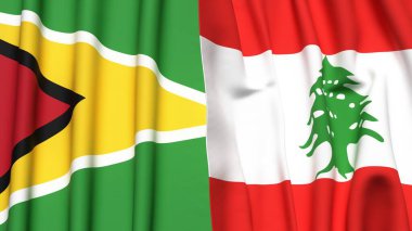 GYANA ve LEBANON bayrakları gerçekçi kumaş dokusuyla