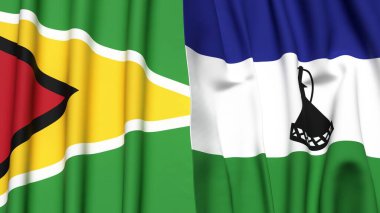 GUYANA ve LESOTHO bayrakları gerçekçi kumaş dokusuyla