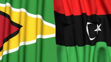 GUYANA ve LIBYA bayrakları gerçekçi kumaş dokusuyla