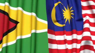 GUYANA ve MALAYSIA bayrakları gerçekçi kumaş dokusuyla