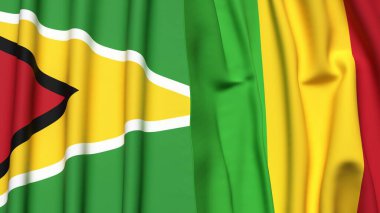 GUYANA ve MALI bayrakları gerçekçi kumaş dokusuyla