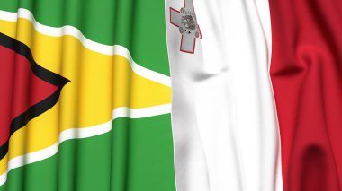 GUYANA ve MALTA bayrakları gerçekçi kumaş dokusuyla